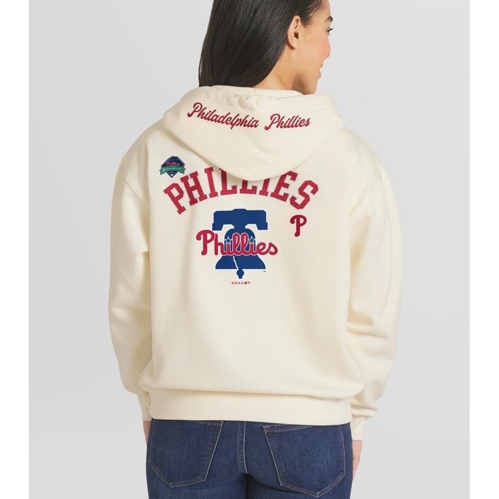 Philadelphia Phillies Women's S Cream Zip Hoodie Sweatshirt WEAR by Erin Andrews